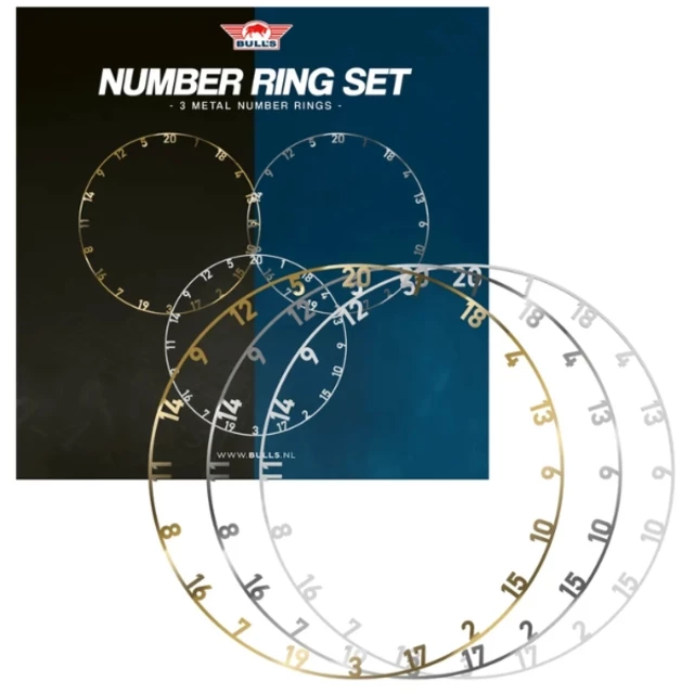 Zestaw 3 obręczy numerycznych Bull's Number Ring ∙ do tarcz sisalowych ∙ metalowe ∙ kolory: złoty/srebrny/biały