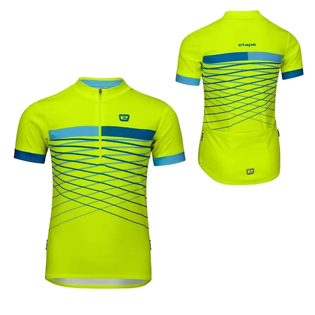 Dziecięca koszulka rowerowa Etape Lucky ∙ termoaktywny microcool ∙ 3 kieszenie tylne ∙ elementy odblaskowe ∙ krótki zamek - różowy/limonkowy - żółty fluorescencyjny/niebieski