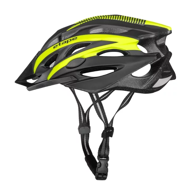 Kask rowerowy Etape Twister ∙ 25 otworów wentylacyjnych ∙ siatka na owady ∙ odpinany daszek ∙ elementy odblaskowe - czarny/żółty fluorescencyjny matowy