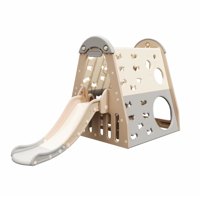 Wewnętrzny plac zabaw dla dzieci 6w1 inSPORTline Climbino ∙ wspinaczkowa ścianka ∙ zjeżdżalnia ∙ huśtawki ∙ koszykówka ∙ nośność 40 kg - Szary