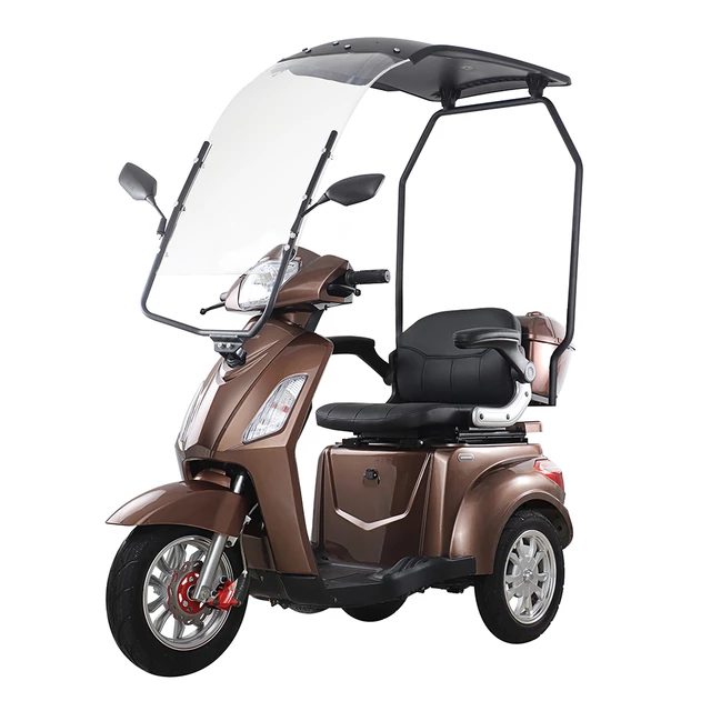 Skuter elektryczny trójkołowy inSPORTline Zorica z dachem ∙ 45 km zasięgu ∙ 3 tryby prędkości - Brązowy