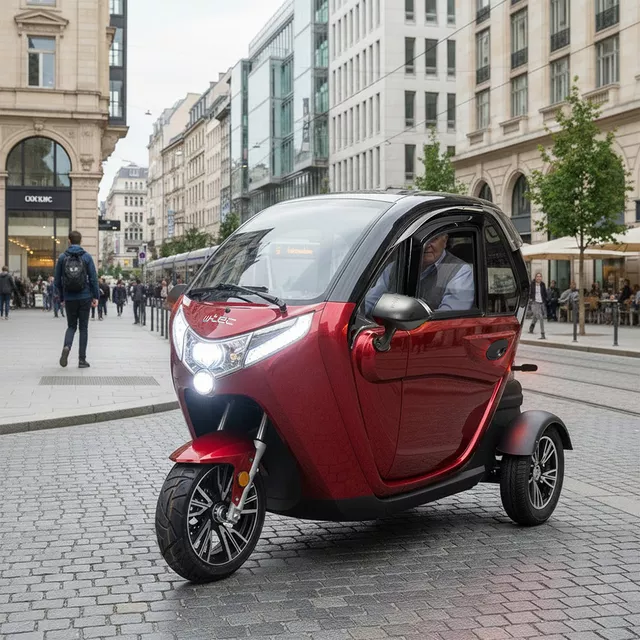 Elektryczny skuter zabudowany W-TEC Tukago ∙ trójkołowy ∙ mikropojazd ∙ 45 km/h ∙ zasięg 50 km ∙ nośność 240 kg ∙ kamera cofania ∙ ogrzewanie - Czerwony