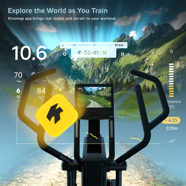 Profesjonalny orbitrek przednionapędowy inSPORTline ZenStride 1200 ∙ 16 poziomów oporu ∙ aplikacje Kinomap/Zwift ∙ ekran TFT 10,1"