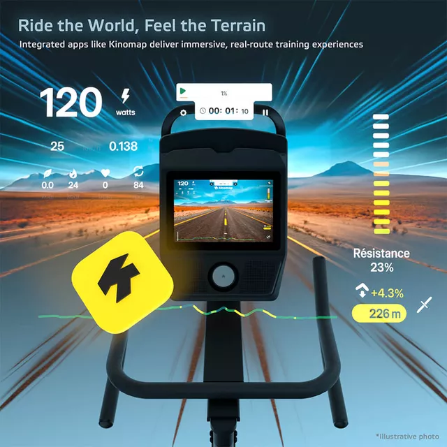 Rower spinningowy inSPORTline ZenRoute 1200 ∙ 22 kg koło zamachowe ∙ nośność 150 kg ∙ 32 poziomy obciążenia ∙ ekran 10,1" z Netflix