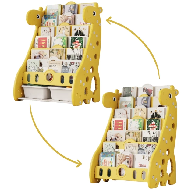 Biblioteczka dziecięca inSPORTline Girafondo ∙ regał na książki ∙ 6 poziomów ∙ nośność 30 kg ∙ HDPE ∙ zaokrąglone krawędzie ∙ regulowana - Niebieski - Żółty