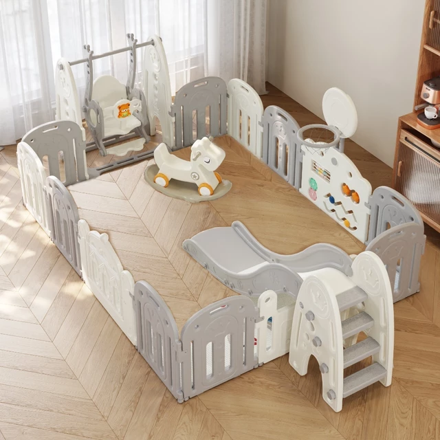 Plac zabaw dla dzieci 5w1 inSPORTline Teutonin 236x186 cm ∙ huśtawka regulowana ∙ zjeżdżalnia 40 kg ∙ konik na biegunach ∙ koszykówka ∙ edukacyjny
