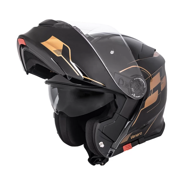 Kask motocyklowy szczękowy z blendą W-TEC Venero - Błyszczący biały