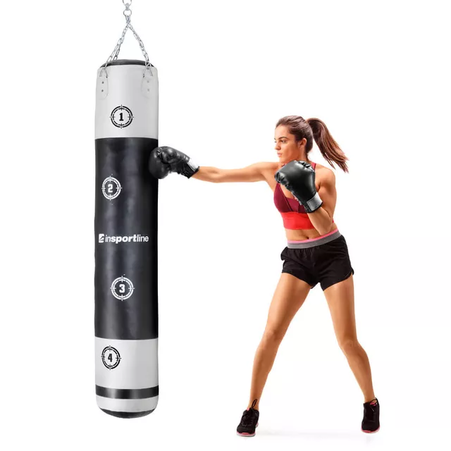 Worek bokserski treningowy inSPORTline Robkin 180x35cm ∙ waga 50 kg ∙ skóra syntetyczna ∙ z łańcuchami - Czarno-biały - Czarno-biały