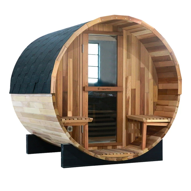 Fińska sauna beczkowa ogrodowa inSPORTline Viduor 400 ∙ drewno cedrowe ∙ piec 6 kW ∙ 4 osoby ∙ waga 420 kg