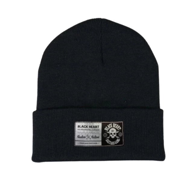 Czapka zimowa bawełniana na uszy BLACK HEART Logo Skull - Czarny