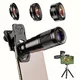 Teleobiektyw Apexel 4w1 z tripodem do smartfona ∙ zoom 22x optyczny ∙ makro 25x 1-3 cm ∙ rybie oko 205° ∙ szybki montaż klipsem