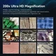 Obiektyw mikroskopowy Apexel 200x ∙ supermakro do telefonów ∙ 12 diod LED ∙ światło UV ∙ kompatybilny z iOS/Android ∙ klips uniwersalny